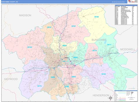 Buncombe County Nc Wall Map Color Cast Style By Marketmaps Mapsales