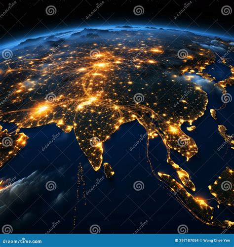 Night Satellite View Of Indian Asian Region Stock Photo Image Of