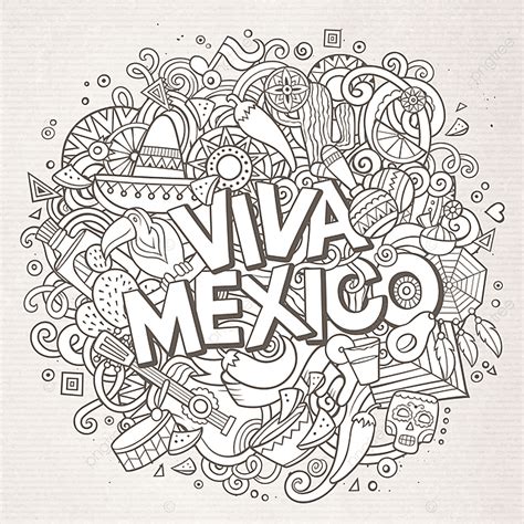 Viva Mexico Sketchy Outline Festive Background Doodles Illustration