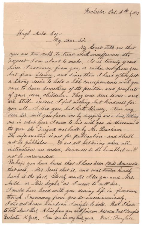 Frederick Douglass Writes To His Former Owner On This Day 1857