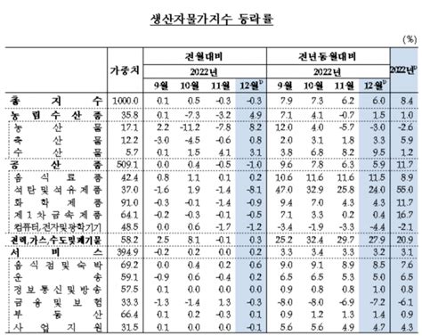 작년 12월 생산자물가 전월대비 03↓···두 달 연속 하락 뉴스웨이