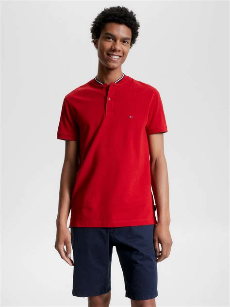 Mandarin Collar Slim Fit Polo Red Tommy Hilfiger