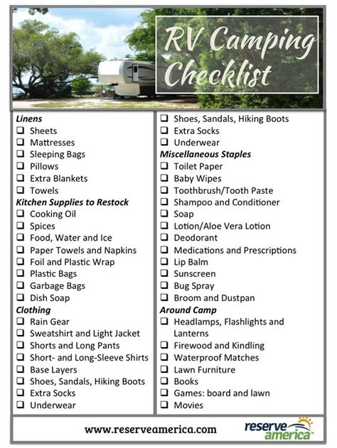 Free Rv Camping Checklist Printable Editable