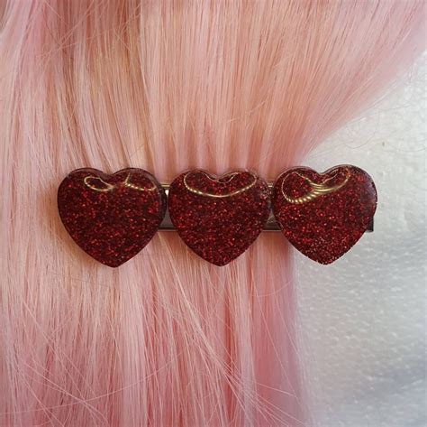 Red Glitter Heart Hair Clips Etsy