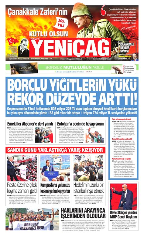 Yeniçağ Gazetesi Yeniçağ Manşet Oku Haberler 18 Mart 2024