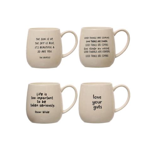 Storied Home 12 Oz White And Black Stoneware Beverage Mugs With Love