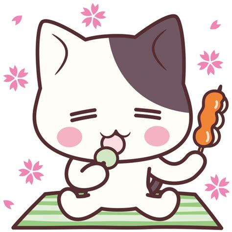 ぶち猫 にゃんこ＜両手に団子＞ 無料イラスト素材｜素材ラボ