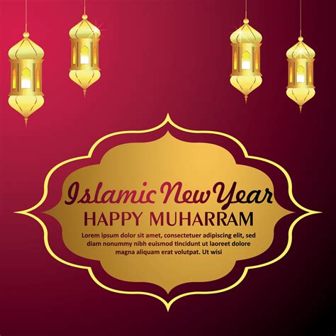 Happy Muharram Celebration Greeting Card With Golden Lantern On Red Background 2450821 Vector