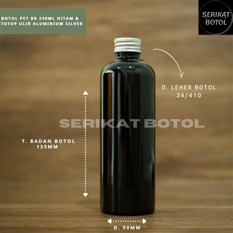 Jual BOTOL PET BR 250ML HITAM TUTUP ULIR ALMUNIUM SILVER BOTOL