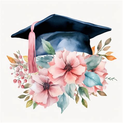 Premium Ai Image Graduation Cap With Flowers Watercolor