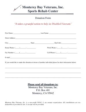 Fillable Online Donation Form Monterey Bay Veterans Inc Fax Email