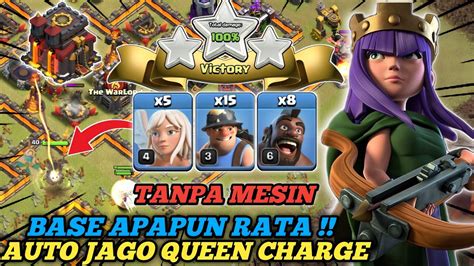 TANPA MESIN BASE APAPUN RATA TH 10 QUEEN CHARGE MINER HOG Clash