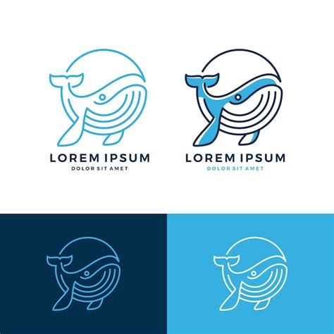 Logotipo da baleia emblema linha arte esboço download Vetor Premium