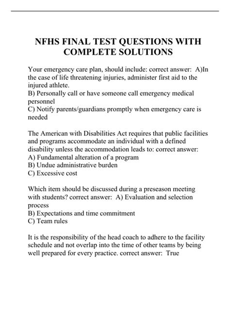 Nfhs Final Test Questions With Complete Solutions Nfhs Stuvia Us