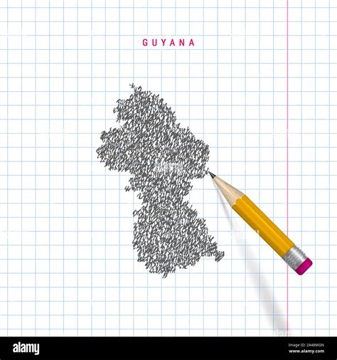 Guyana Sketch Mapa Dibujado A Mano Alzada Sobre Papel Cuadriculado