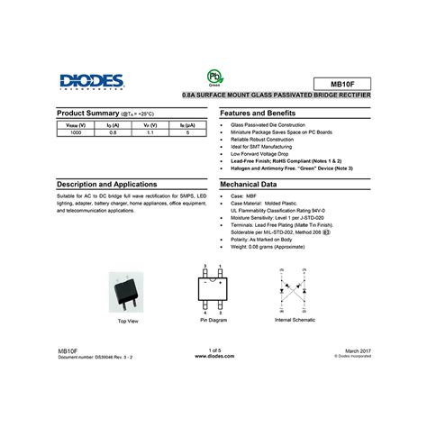 Mb F Diodes V A Smd Bridge Rectifier Datasheet