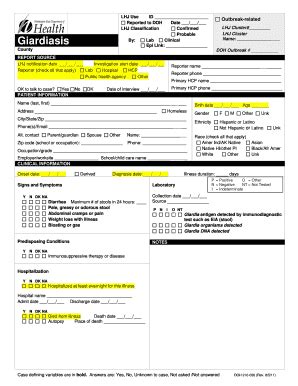 Fillable Online Doh Wa Disease Reporting Form For Giardiasis Doh Wa