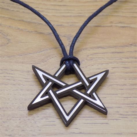 Stainless Steel Unicursal Hexagram Symbol Pendant Black Cord Etsy