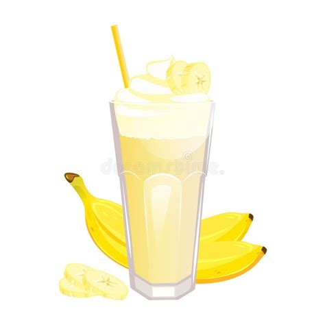 Banana Milkshake Decorated With Banana Slices And Whipped Cream Stock