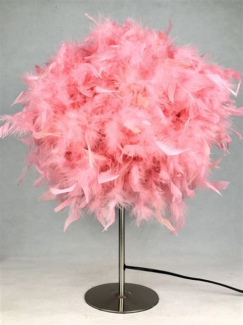 Modern Tall Pink Feather Table Lamp Shade With Chrome Base Bedside 60c Surrey Hills Designs