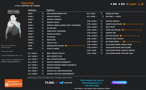 Days Gone Trainer Fling