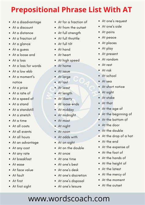 Prepositional Phrases List and Examples - Word Coach