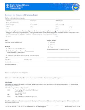 Fillable Online Trinitycollegeqc Request For Reissue Of Diploma Form