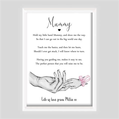 Mummy Baby Boy Girl Poem Gift Personalised Print Hold Hands Bows