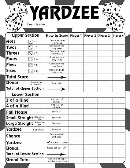 Free Yardzee Rules Printable | Marktplaats