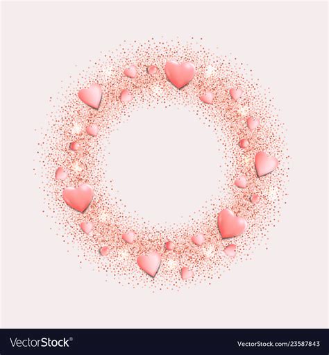 Romantic Pink Hearts And Glitter Round Frame Vector Image