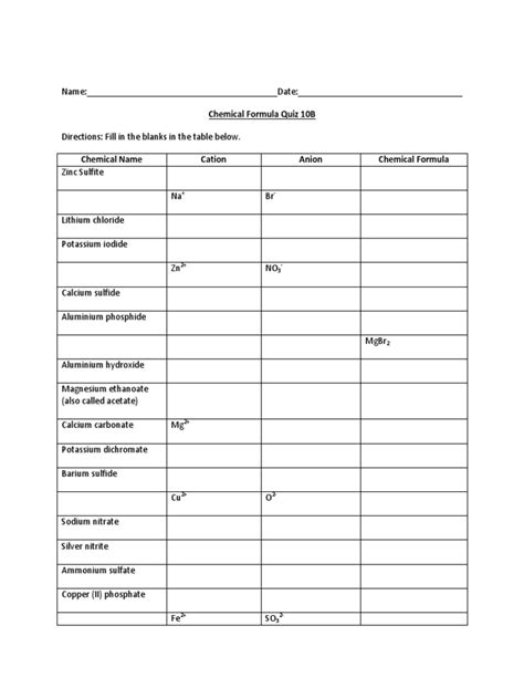 Chemical Formula Quiz 10b Pdf