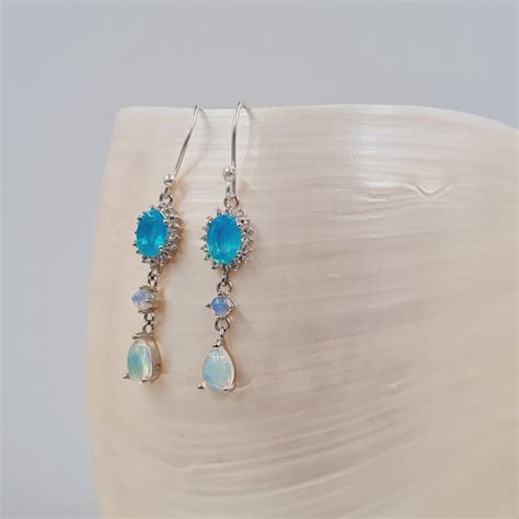 Opal Zirconia Earrings Neon Blue Ethiopian Opal Cubic Zirconia Semi