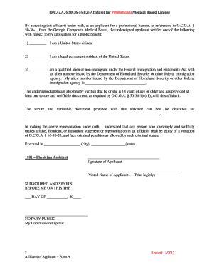 Fillable Online Medicalboard Georgia OCGA 50 36 1e2 Affidavit For