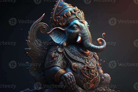 Generative AI illustration of Ganesha Hindu God , with flowers, oil painting taken up into ...