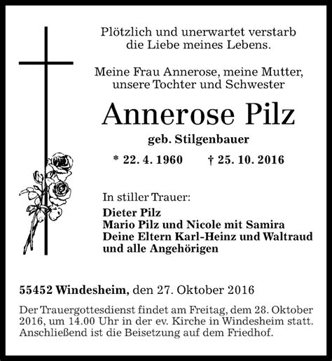 Traueranzeigen Von Annerose Pilz Rz Trauer De