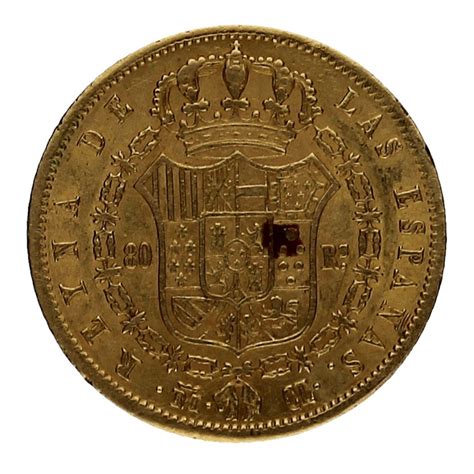 Moneda Isabel II 80 Reales Oro 1843 Madrid CL 6 79g Andorrano