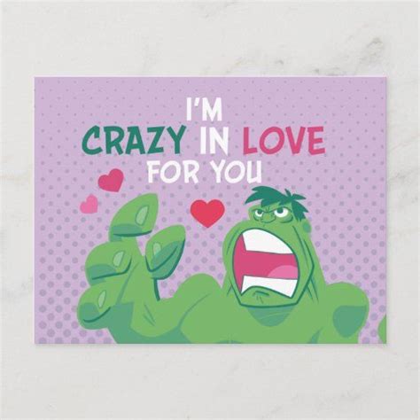 Avengers Valentine S Day Hulk Crazy In Love Postcard Zazzle