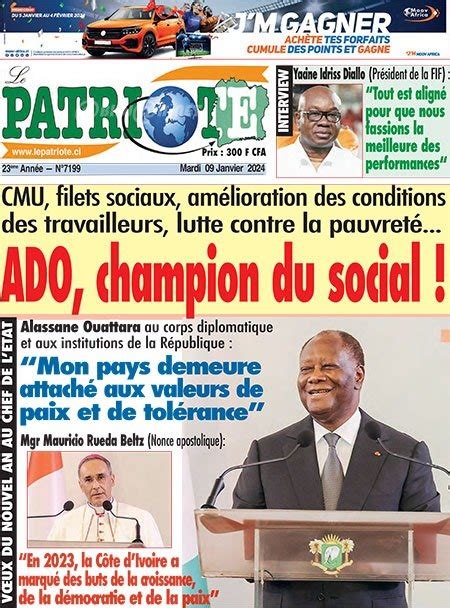 Titrologie De Le Patriote N7199 Du Mardi 9 Janvier 2024 Abidjan Net