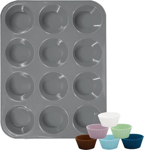 Katbite Large Non Stick Silicone Muffin Pan 12 Cups With 6 Baking Cups Oven Safe Bpa Free