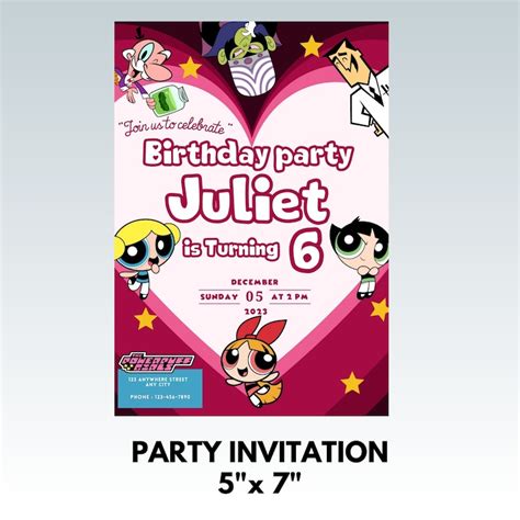 Editable Powerpuff Girls Invitation Custom Birthday Party Etsy