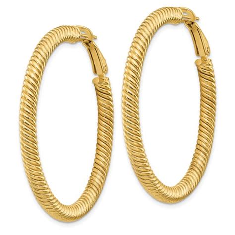 14k Yellow Gold 1 75in Italian Twisted Hoop Earrings Omega Backs 3mm Pre951