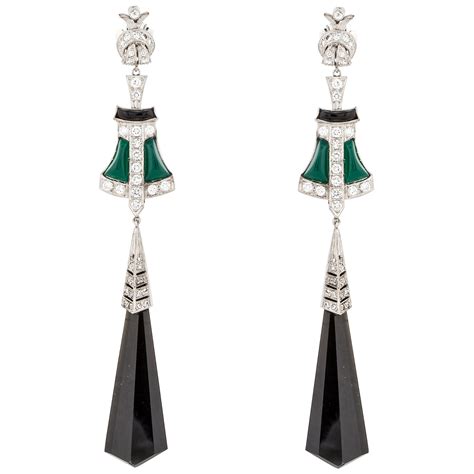 Black Stone and Gilt Dangle Earrings For Sale at 1stDibs