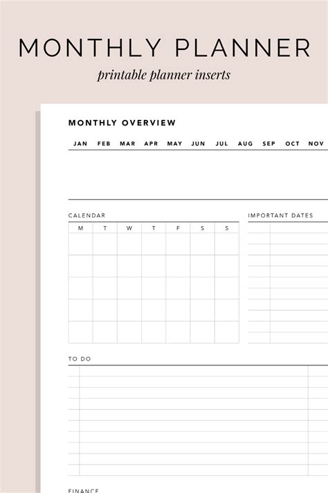 Printable Monthly Planner Insert Planner Inserts Printable Monthly