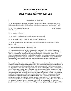 Fillable Online AFFIDAVIT RELEASE Of IFWE VIDEO CONTEST WINNER Fax