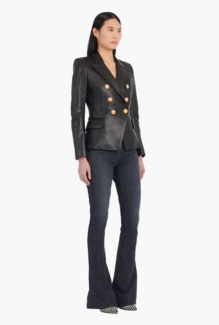 Balmain Black Double Breasted Leather Blazer Reversible