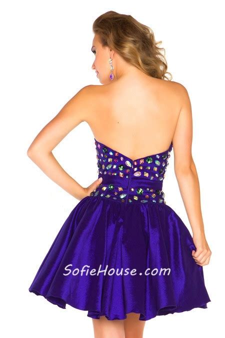 A Line Sweetheart Short Mini Purple Beaded Homecoming Prom Dress With Belt