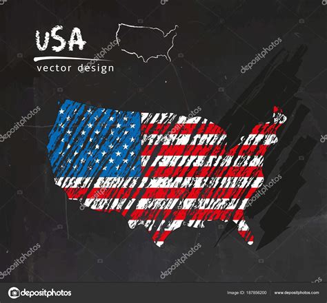 Usa National Vector Map Sketch Chalk Flag Sketch Chalk Hand Stock