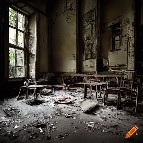 Night Scene In An Abandoned Dining Room With Broken Furniture On Craiyon