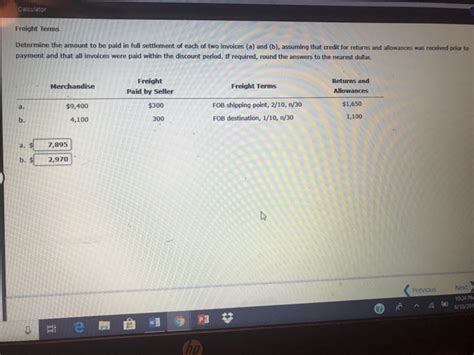 Solved Calculator Freight Terms Determine The Amount To Be Chegg