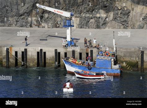 Portugal Island Madeira Camara De Lobos Harbour Fishing Boat Stock